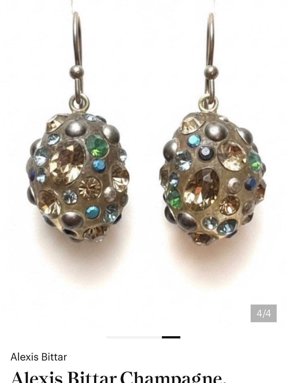 Alexis Bittar Champagne Lucite Drop Earrings with Green & Blue Crystals